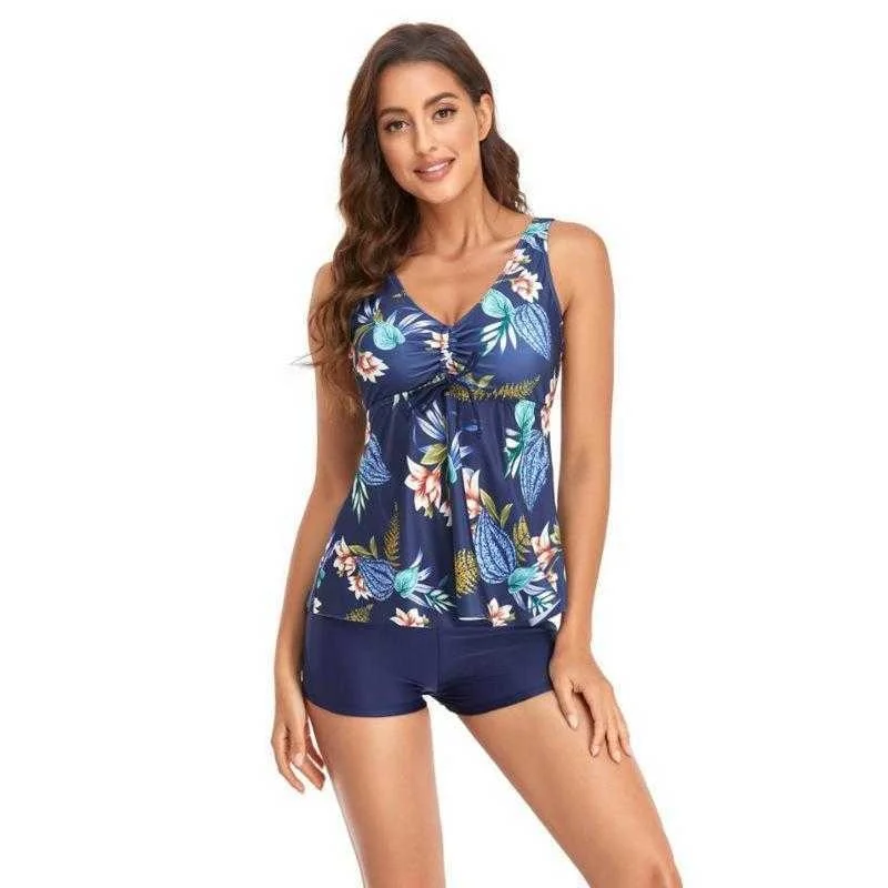 

Танкини с разрезом и юбкой, стильные боксеры, женский купальник, консервативный 30