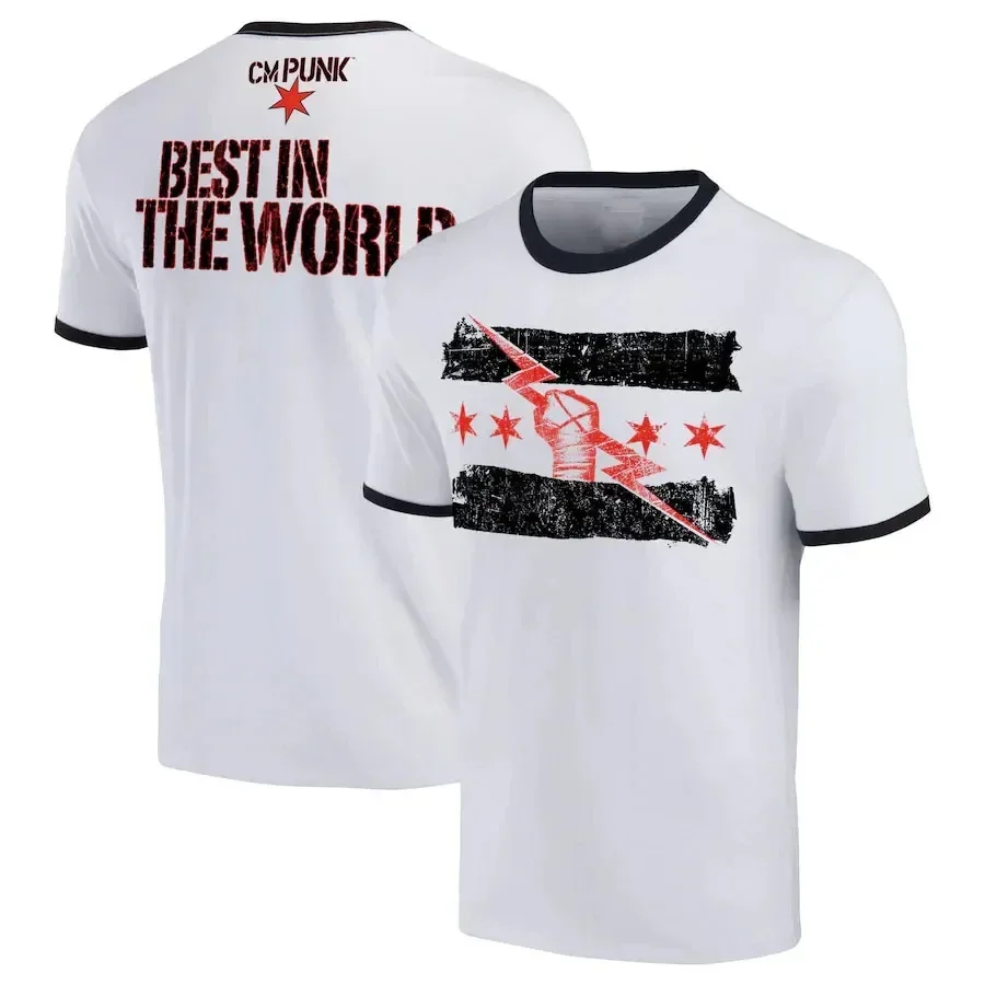 Фото Camiseta deportiva CM Punk guerrera impresa en 3D en verano 2025, mejor manga corta CM Punk en blanco y negro para hombres №1