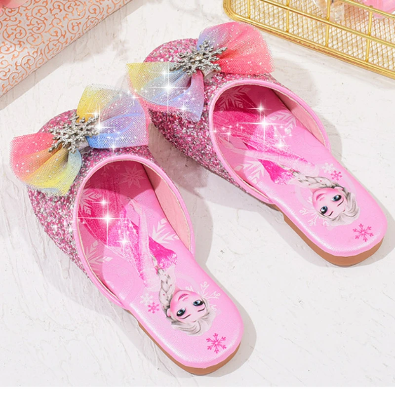 Босоножки для девочек Disney тапочки ледяная принцесса Эльза блестки бант стразы