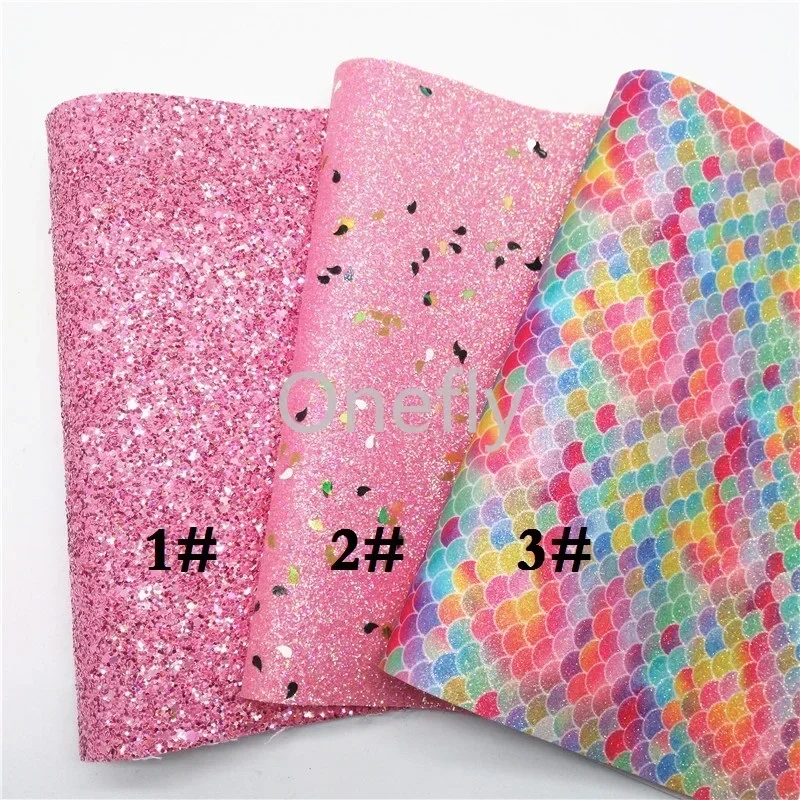 Onefly розовая блестящая кожа Русалка искусственная ткань простыни для банта DIY