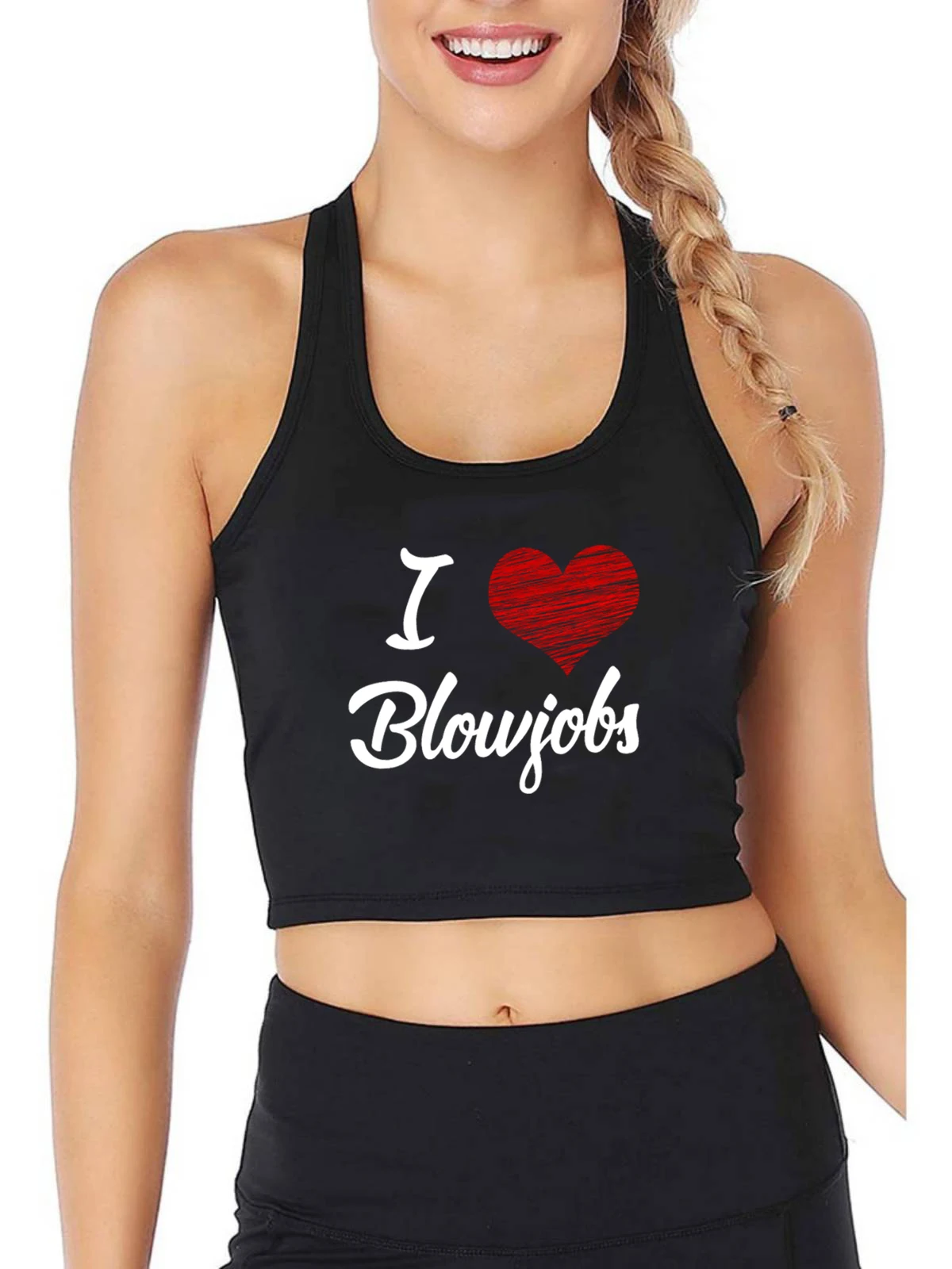 

I Love Blowjobs Design Print Crop Tank Adult Humor Fun Flirty Print Yoga Sports Workout Crop Top Women's Gym Vest