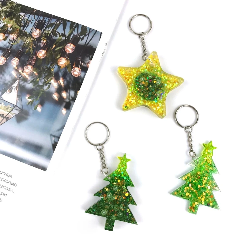 

3Pcs DIY Christmas Tree Star Silicone Epoxy Molds DIY Keychain Pendant Jewelry Crafting Mould for Xmas Love Gift Craft
