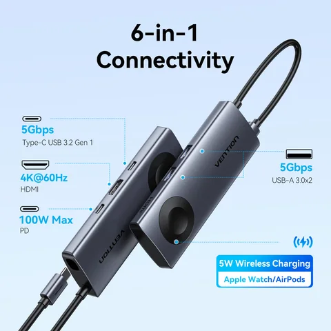 Vention USB C Hub 4K 60Гц Беспроводное зарядное устройство для iWatch