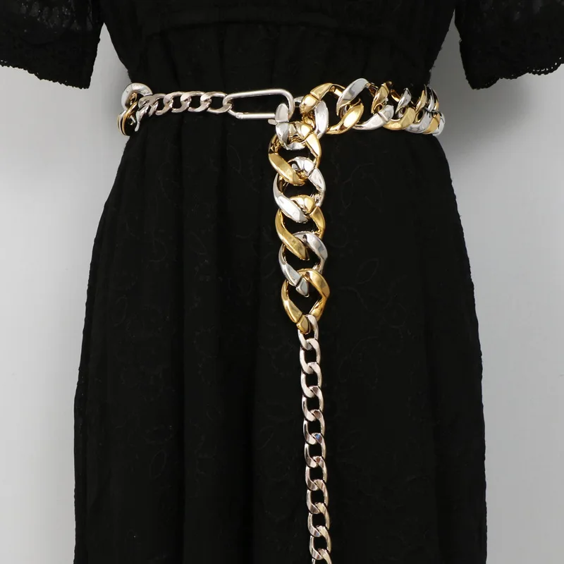 Punk style gold and silver thick chain hook waist chain Fashion trend street shoot dress belt female party dress bestaccessories