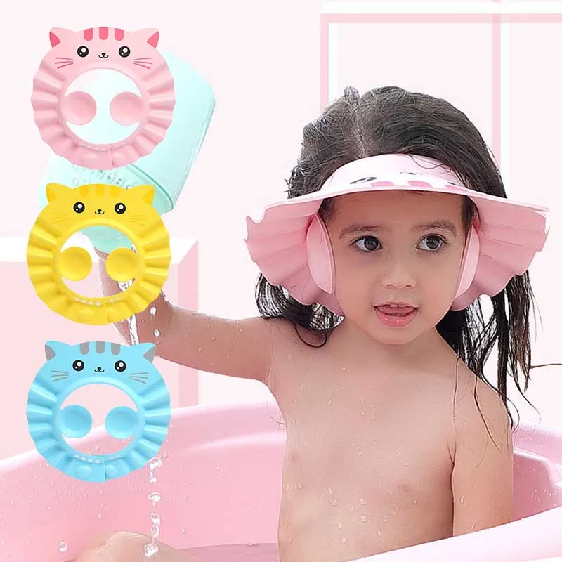 

Cute Baby Bath Shower Cap Adjustable Kids Infant Girl Boy Ear Protection Shampoo Cap Children Hair Wash Hat Head Cover