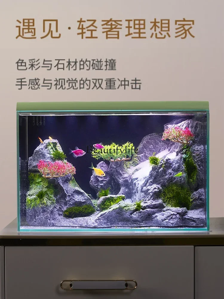 Маленький настольный ультрабелый стеклянный водопад с сыпучим песком для