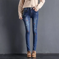 vintage high waist mom jeans korean fashion denim pants stretch pencil skinny jeans woman embroidery jean trousers streetwear