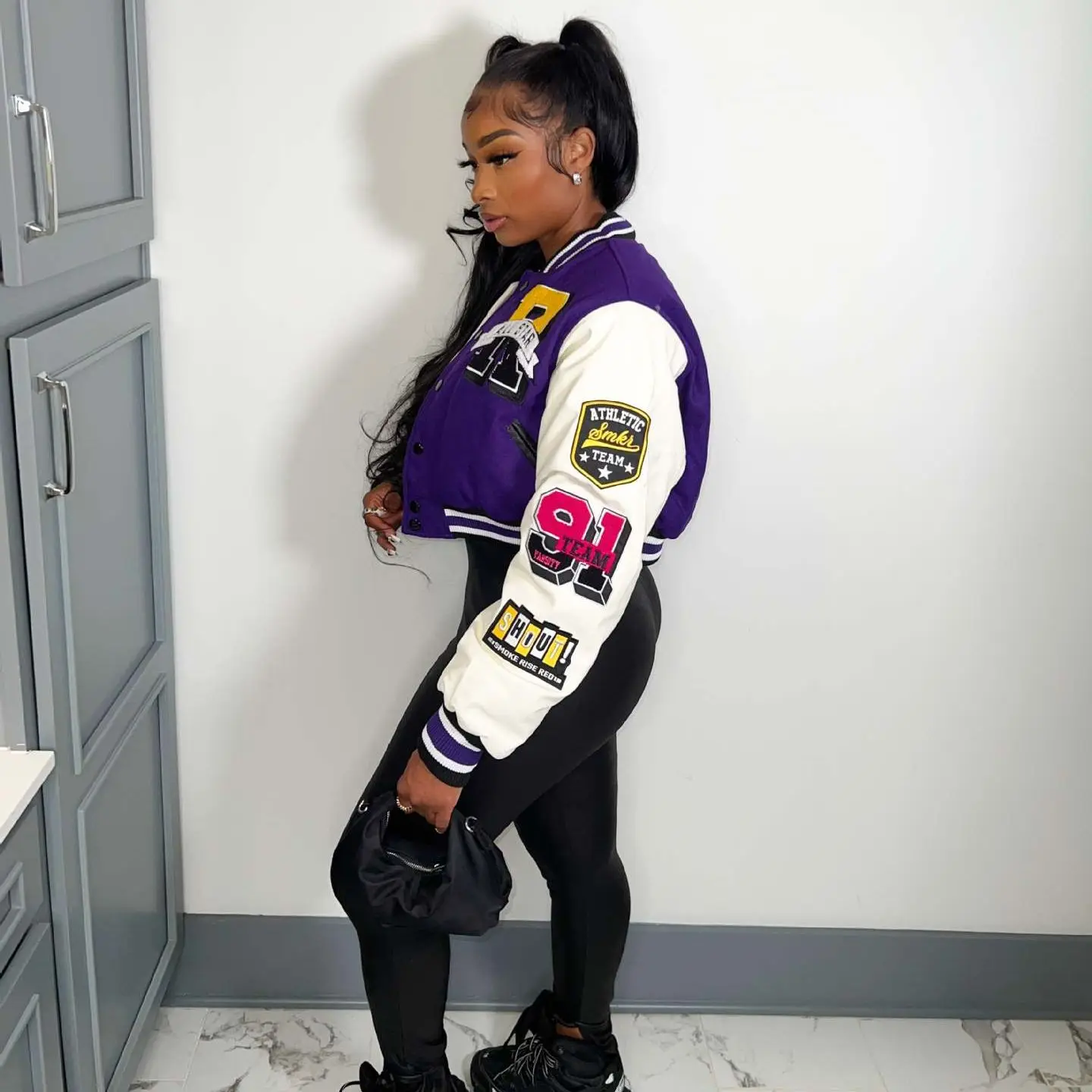Plus Size Women Baseball Jackets Letter Patchwork Pilot Coat 2022 Winter Female Designer Jacket Lady Fall Fashion Casual Outwear