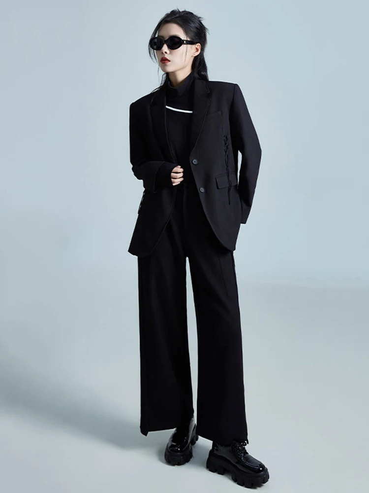 [EAM] Женский черный бандажный повседневный пиджак большого размера новый
