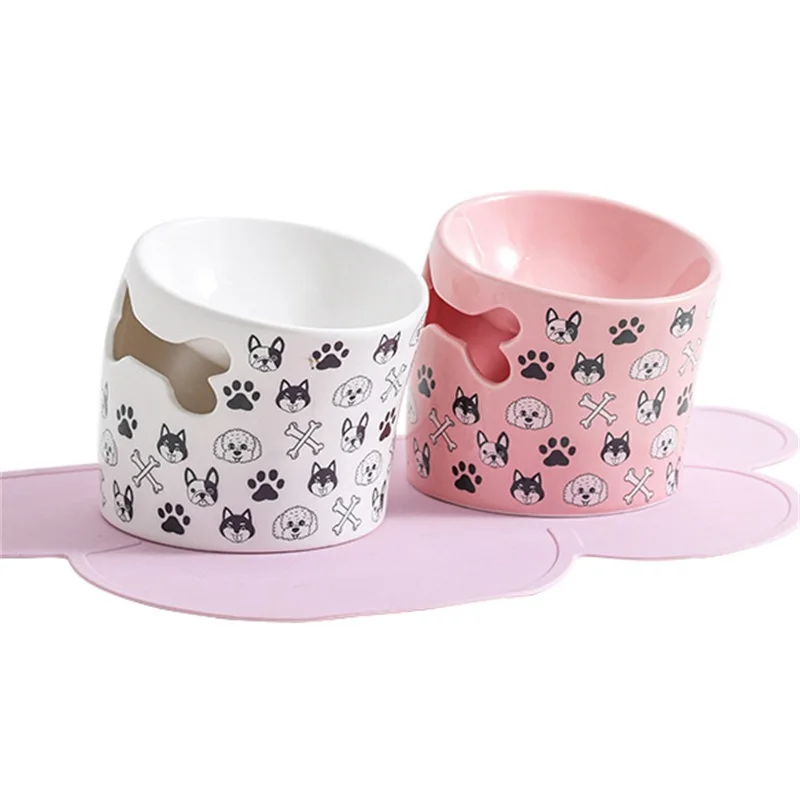 

Cute Pet Bowls Cat Feeder Creative Neck Guard Ceramic Dog Food Bowl Elevated Tilt Angle Neck Protect Spine Puppy Kitten Dish