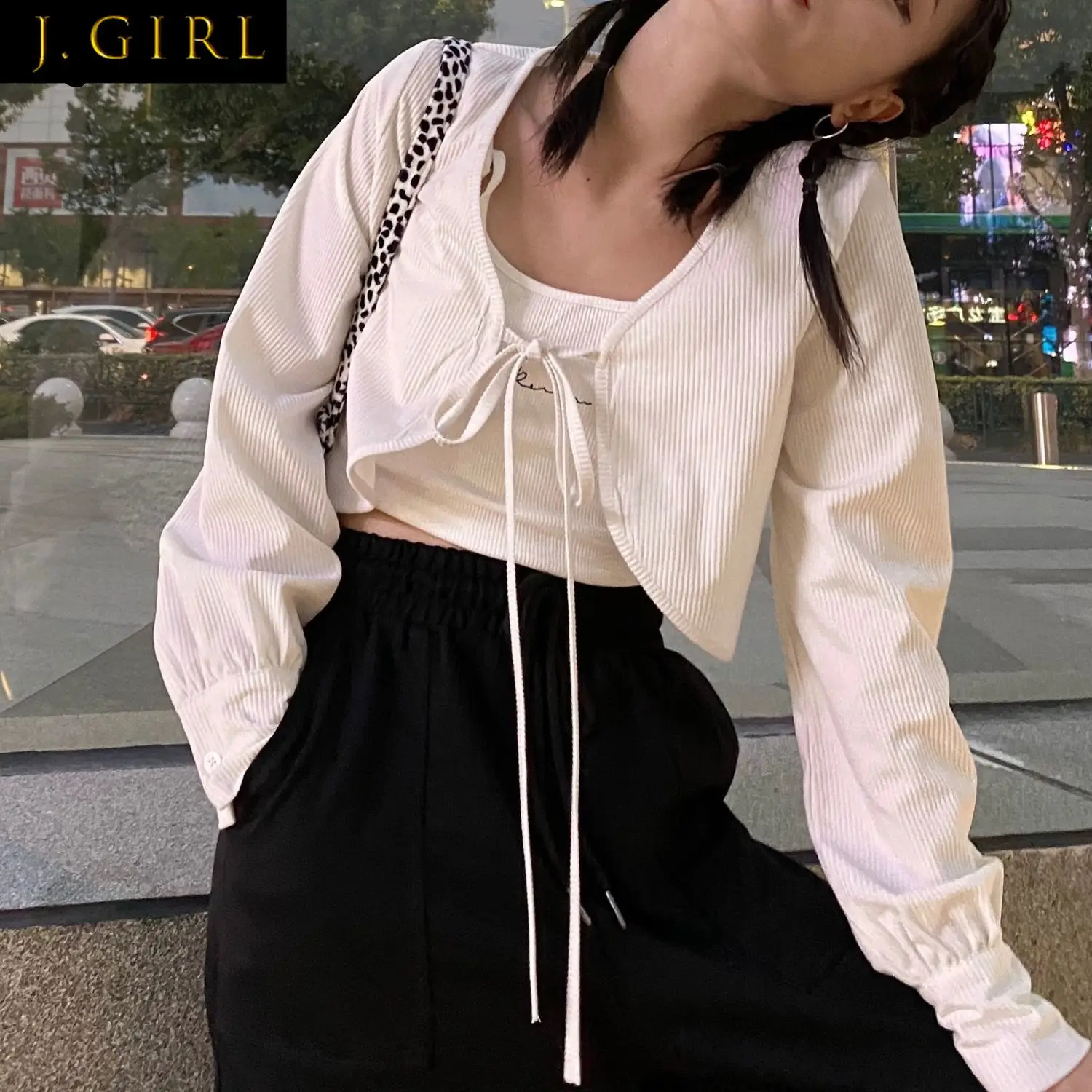 

Shrugs Women Design Lace Up Cardigans Elegant Streetwear Bolero Sweet Trendy Long Lantern Sleeve Crop Tops Sun-proof Shawl Mujer