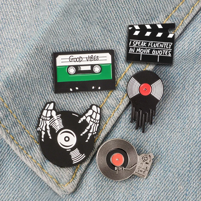 

Good Vibes Funko Pop Pin Creative Cartoon Retro Skull Playing Music Accessories Clothes Backpack Hat Brooch Friend Gift