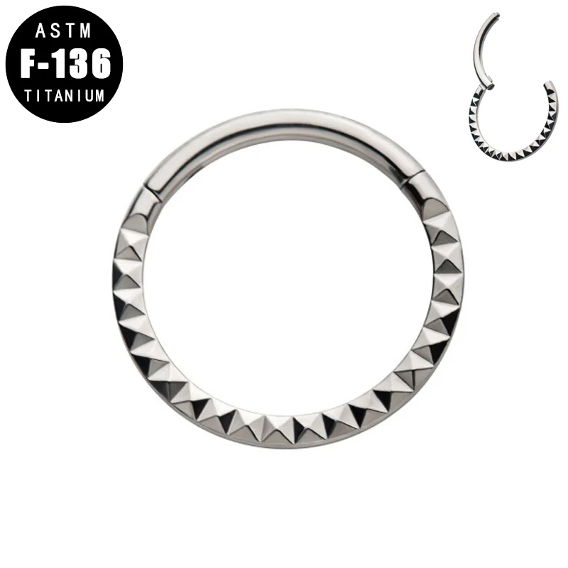 

ASTM F136 Titanium Earrings Piercing Nose Rings Hoop Lined Pyramid Cut Front Septum Clicker Tragus Helix Piercing Women Jewelry