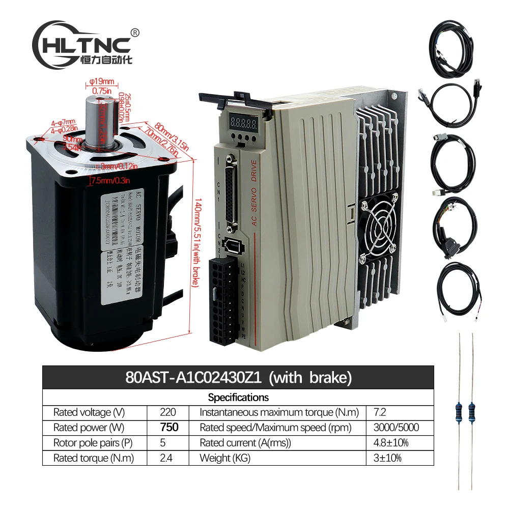 

RU Ship 60 80 AST 400 Вт 600 Вт 750 Вт 1 кВт 3000 об/мин Комплект серводвигателя с 17-битным абсолютным магнитным энкодером и тормозом постоянного тока для гравера с ЧПУ