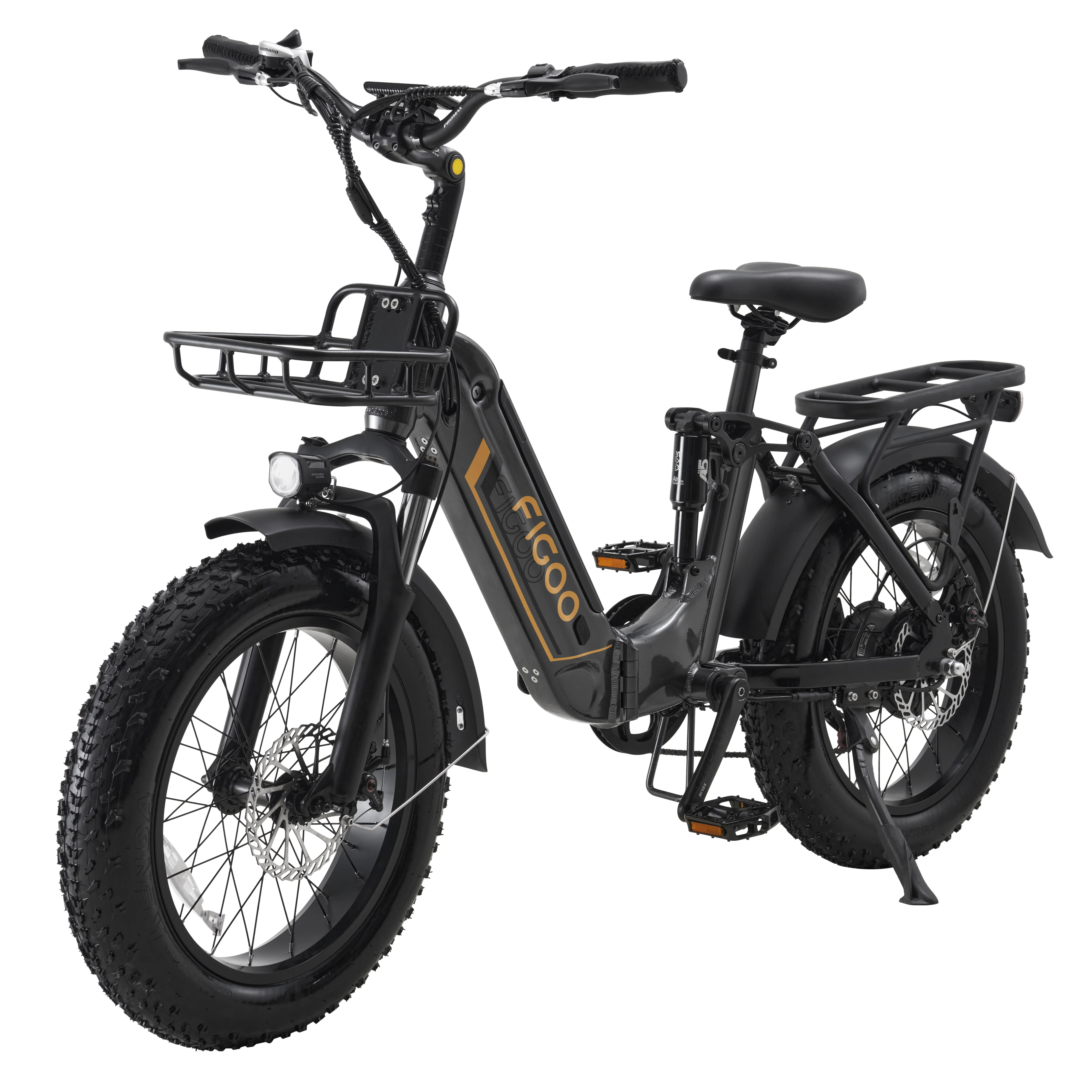 FIGOO 48v 14ah 500w 800W High-end quality electric hybrid bike fat tire 20 inch folding mountain full suspension electric bike
