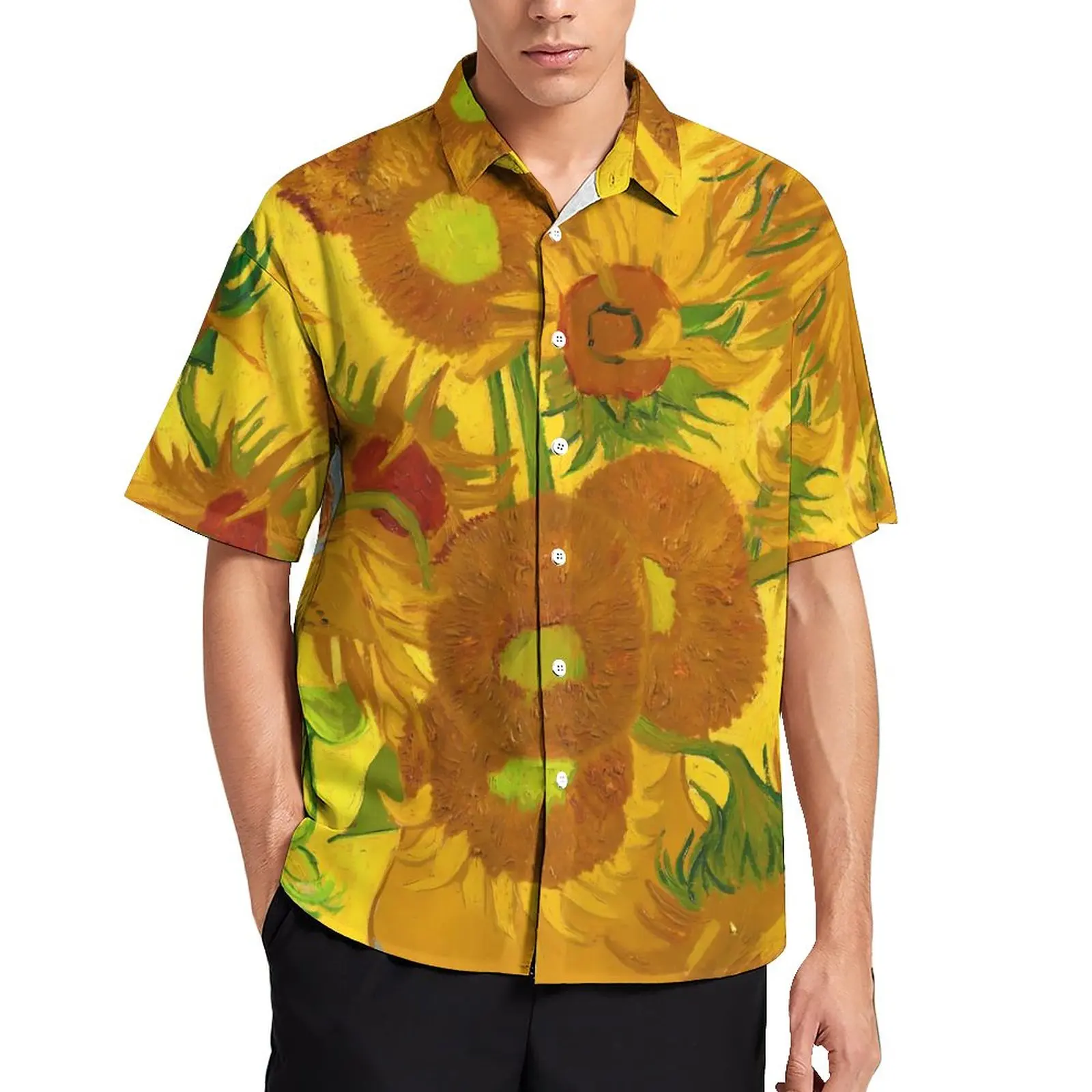 

Van Gogh Blouses Male Sunflowers In A Vase Casual Shirts Hawaiian Short Sleeve Harajuku Oversized Beach Shirt Birthday Present