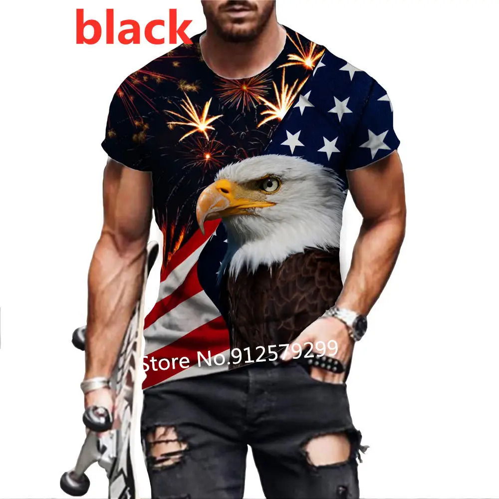 Фото 2022 Summer American Flag Eagle 3D Print T Shirt Men's O Neck Short Sleeve Animal Funny Usa Graphic Male Tee Tops №4