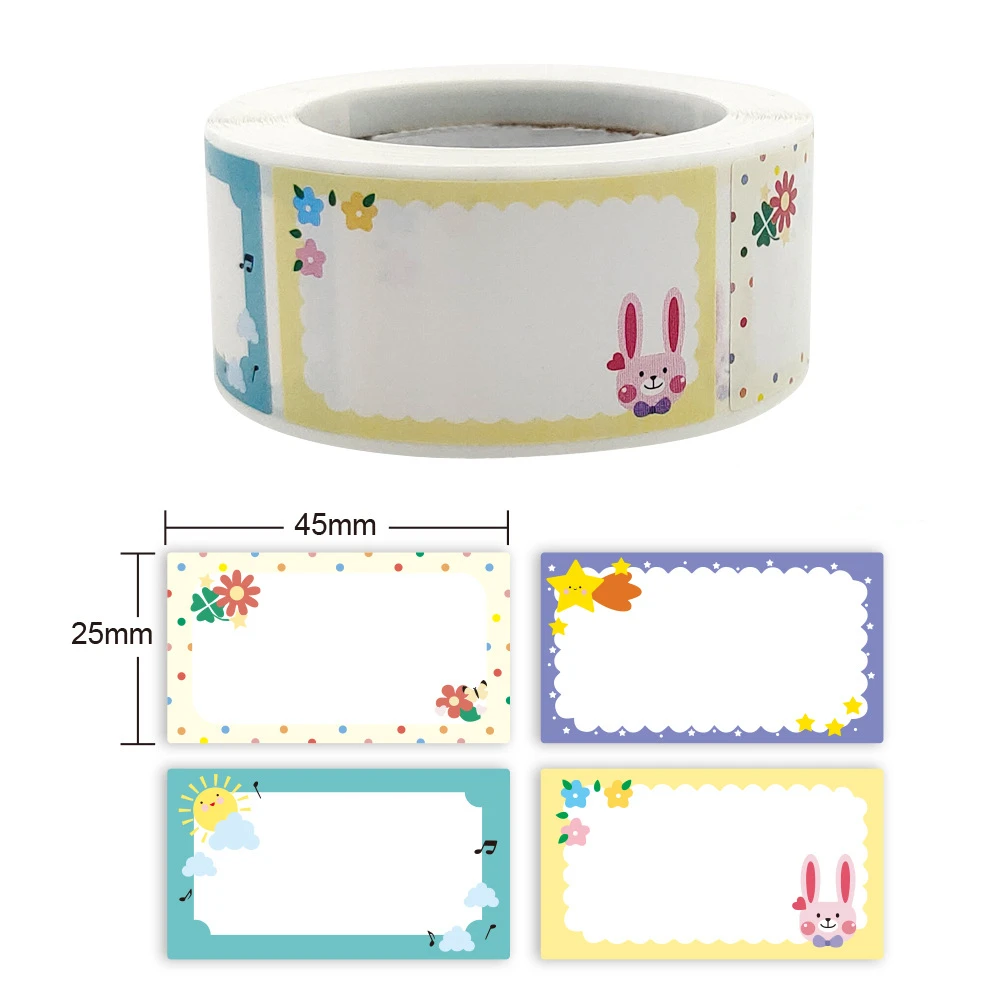 

250pcs/roll Kids Name Sticker Little bear rabbit pattern Cute Marked Cartoon Label Blank Sticker Classic toys