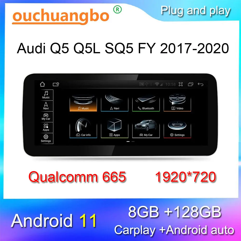 

Ouchuangbo multimedia radio for 12.3 inch Audi Q5 Q5L SQ5 FY 2017-2020 Android 11 Qualcomm stereo GPS 1920*720