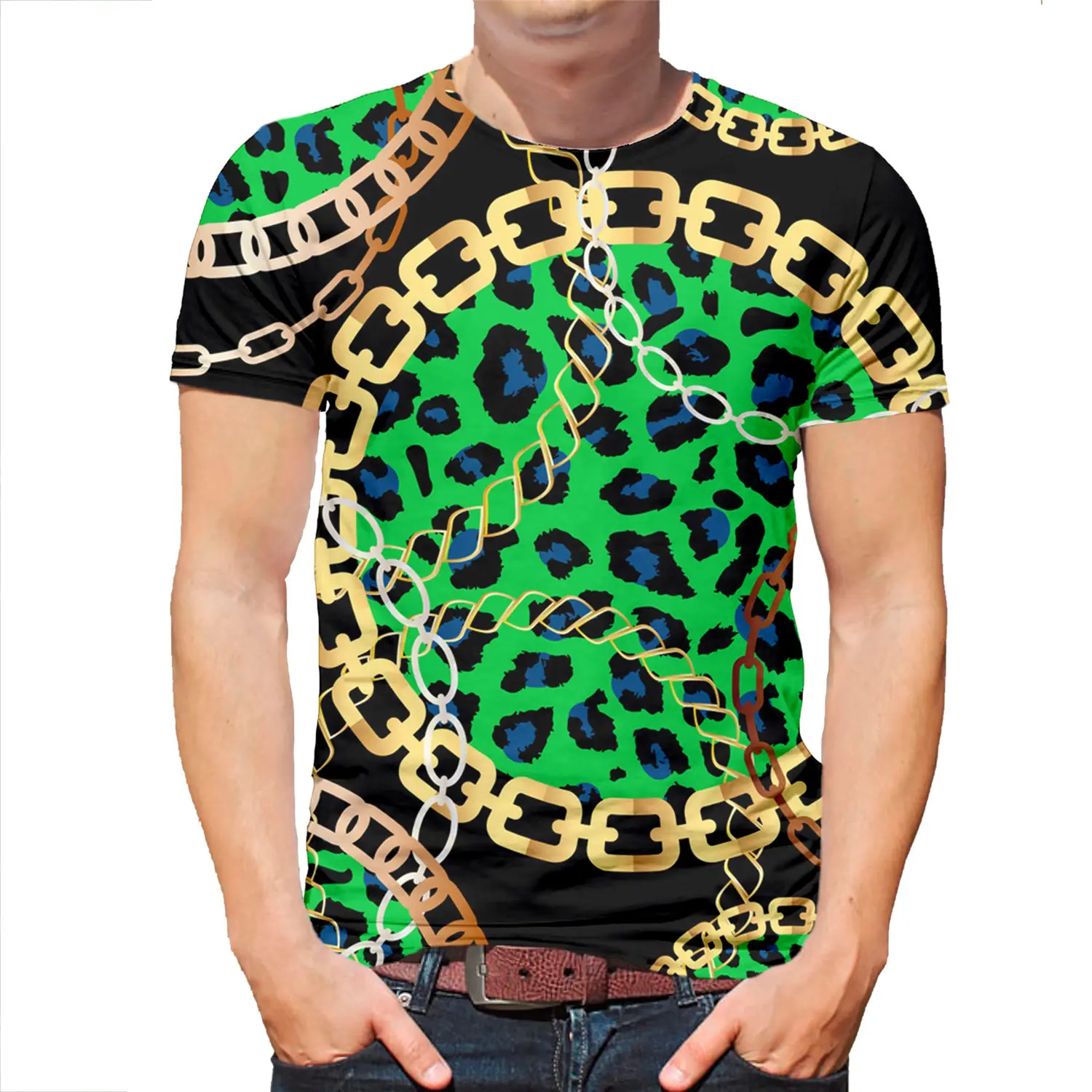 Новейшая летняя футболка с серией цепей для мужчин и женщин Повседневная модная