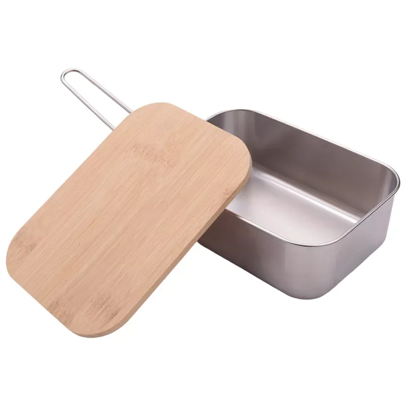 

Lunch Box Outdoor Bamboo Wood Cutting Board Cover Bento Box Camping Soup Pot Portable Picnic Lunch Box