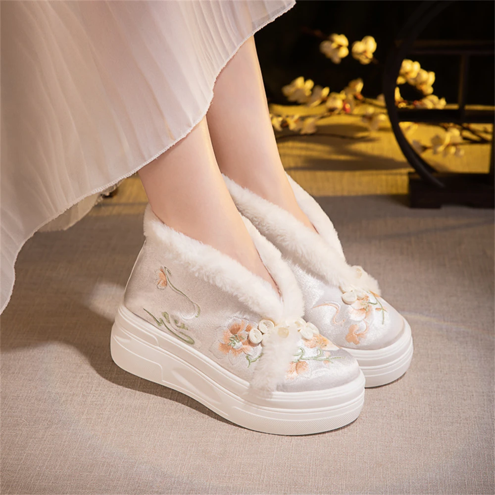 Осень-зима плюс бархатная толстая теплая хлопковая обувь женские туфли Hanfu на