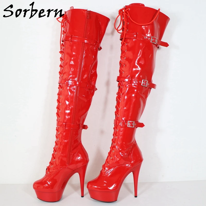 

Sorbern Sexy Shiny Over The Knee Thigh High Boots For Womem Custom Leg Measurement Super High Heel 15Cm/17Cm/20Cm Long Lady Boot