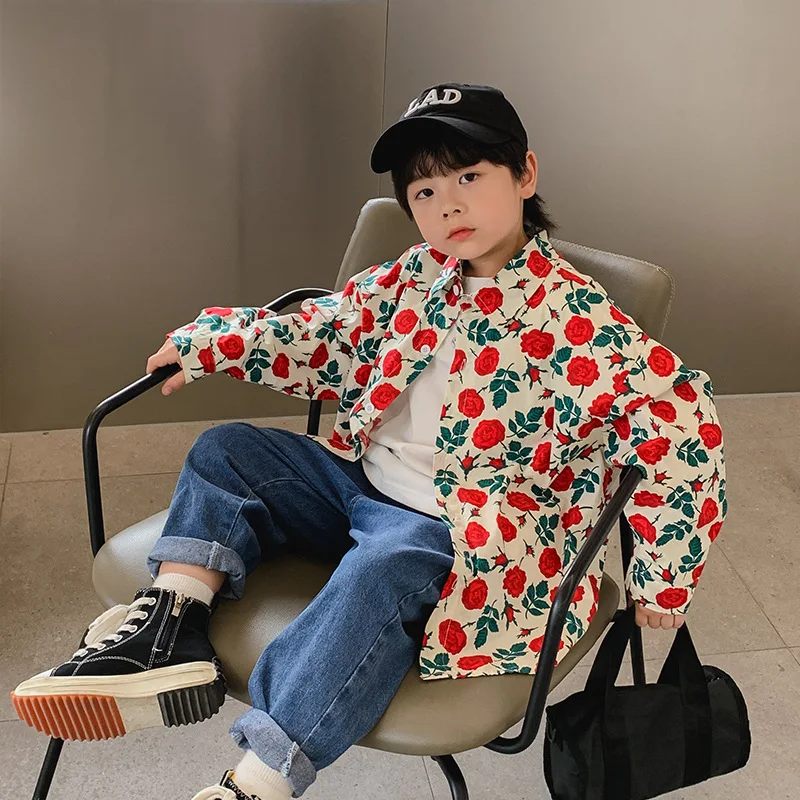 

Однобортная рубашка с отложным воротником и длинным рукавом для мальчиков