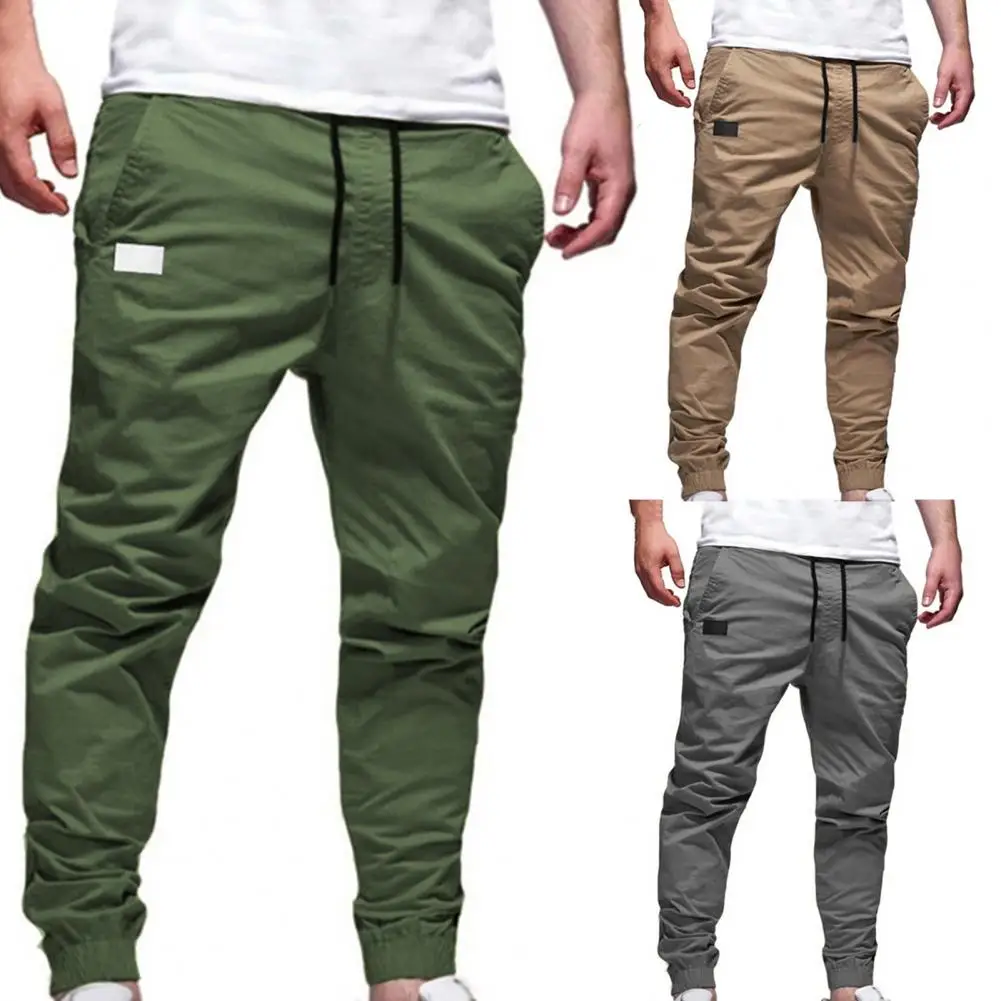 

Trendy Men Pants Trousers Multi Pockets Deep Crotch Training Slacks Drawstring Skin-friendly Training Slacks for Camping