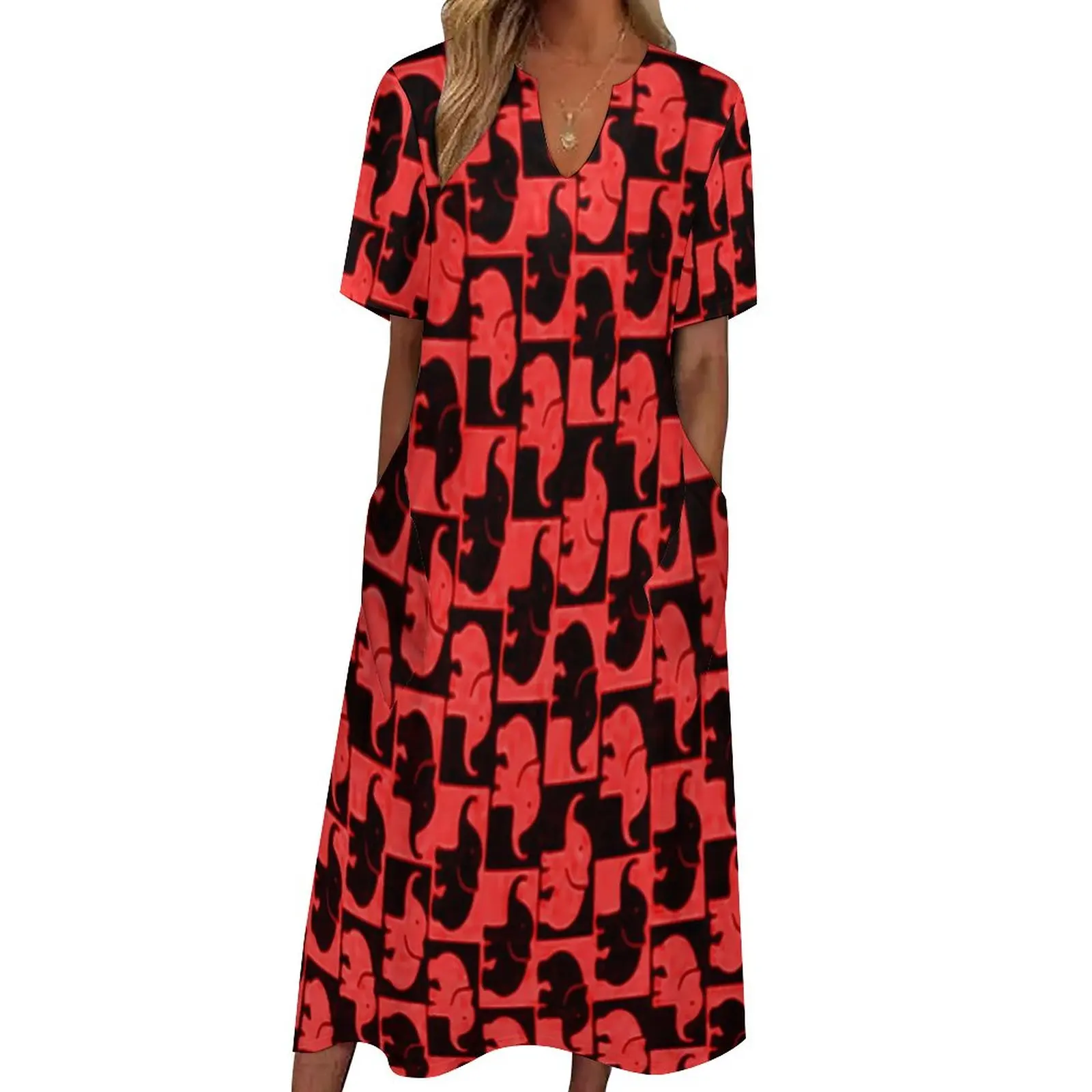 

Dancing Elephant Dress Cartoon Animal Sexy Maxi Dress Korean Fashion Bohemia Long Dresses Female V Neck Pattern Big Size Clothes