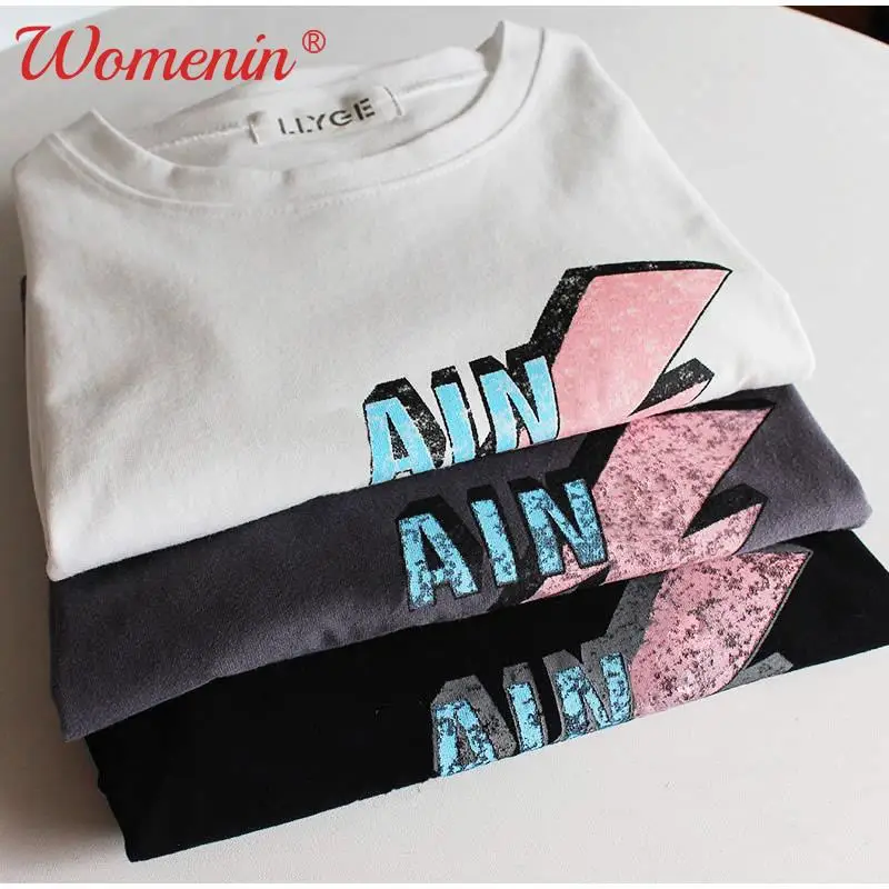 Low Price Clearance Letter Print Women T-shirts 100% Cotton O-Neck Short Sleeve Female 2022 Summer Street Lady Tee Tops |