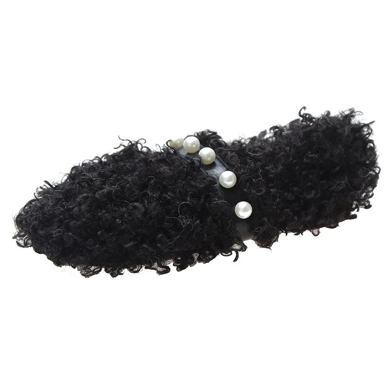 2022 Cashmere Lambswool Flats Femme Slip on Plush Winter Ladies Shoes Curly Furry Loafers Women Zapatos Casual shoes