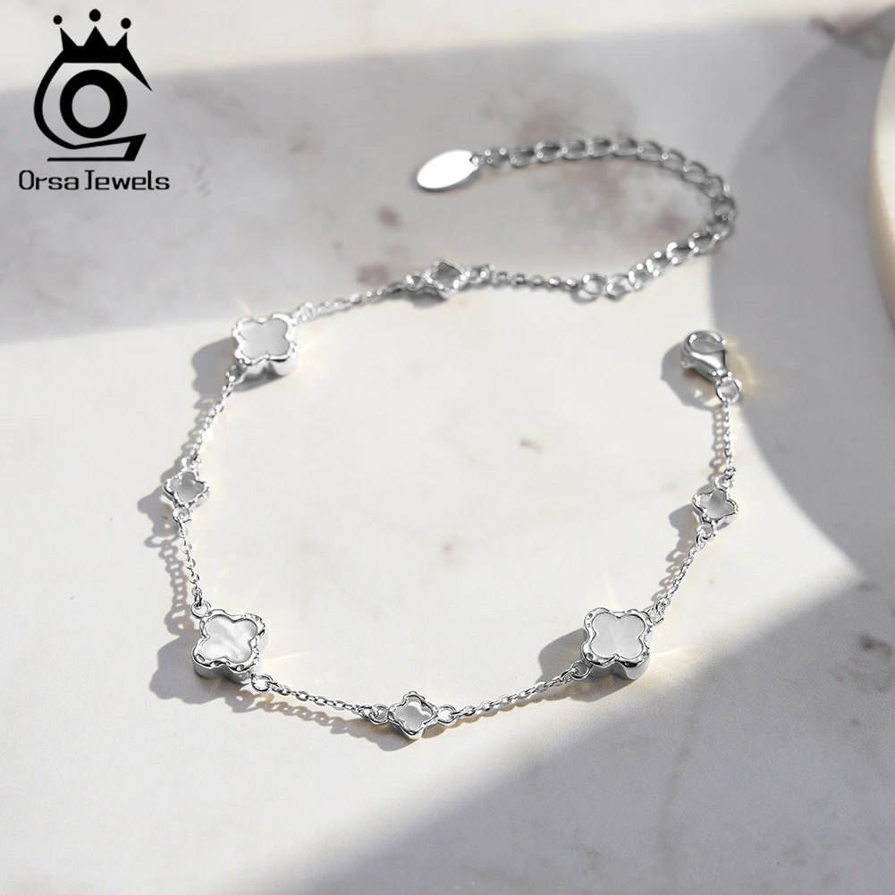 ORSA JEWELS Браслет из стерлингового серебра 925 пробы с белой ракушкой четырехлистный
