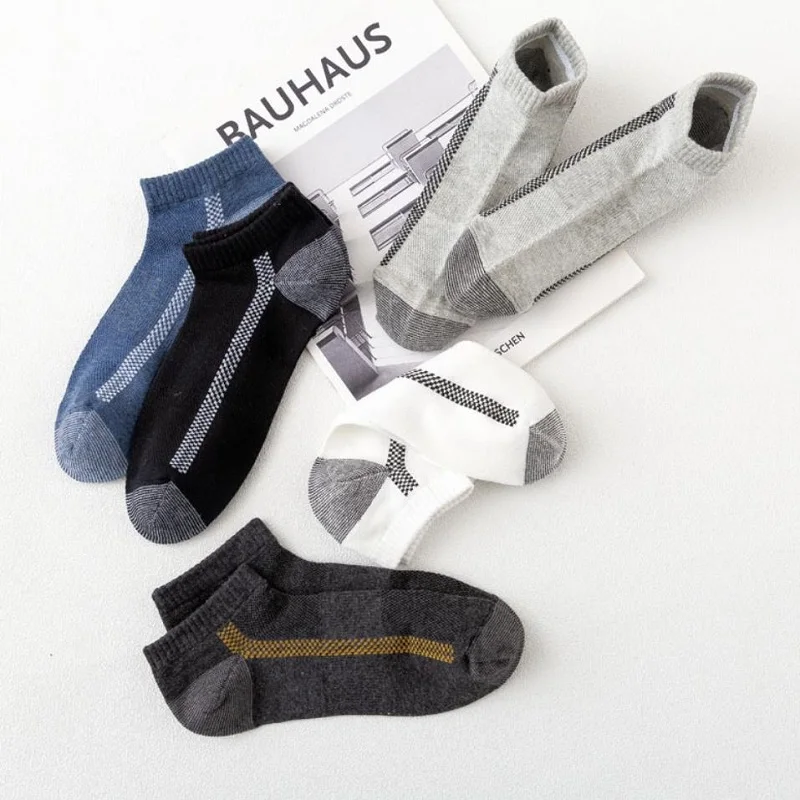 

Носки мужские летние дышащие, повседневные Невидимые, до щиколотки, полосатые спортивные модные короткие искусственные, 5 пар