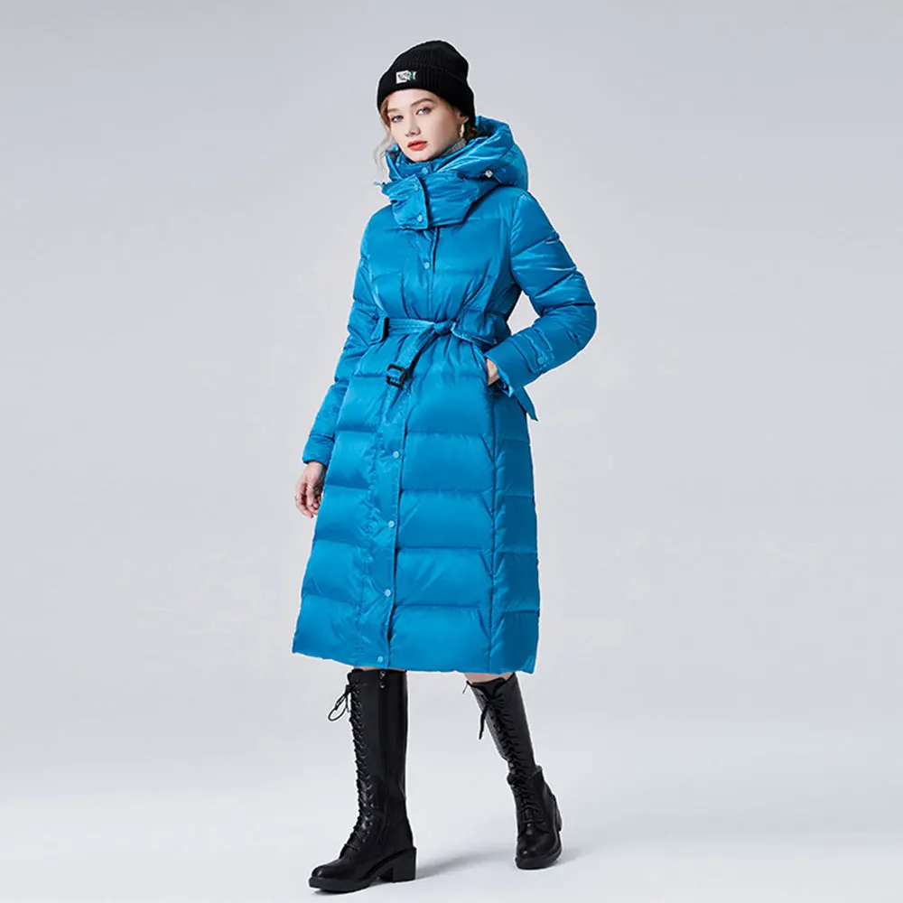 

Длинный пуховик для женщин, новинка зимы 2023, высококачественное утепленное Женское пальто выше колена в европейском и американском стиле с высокой талией