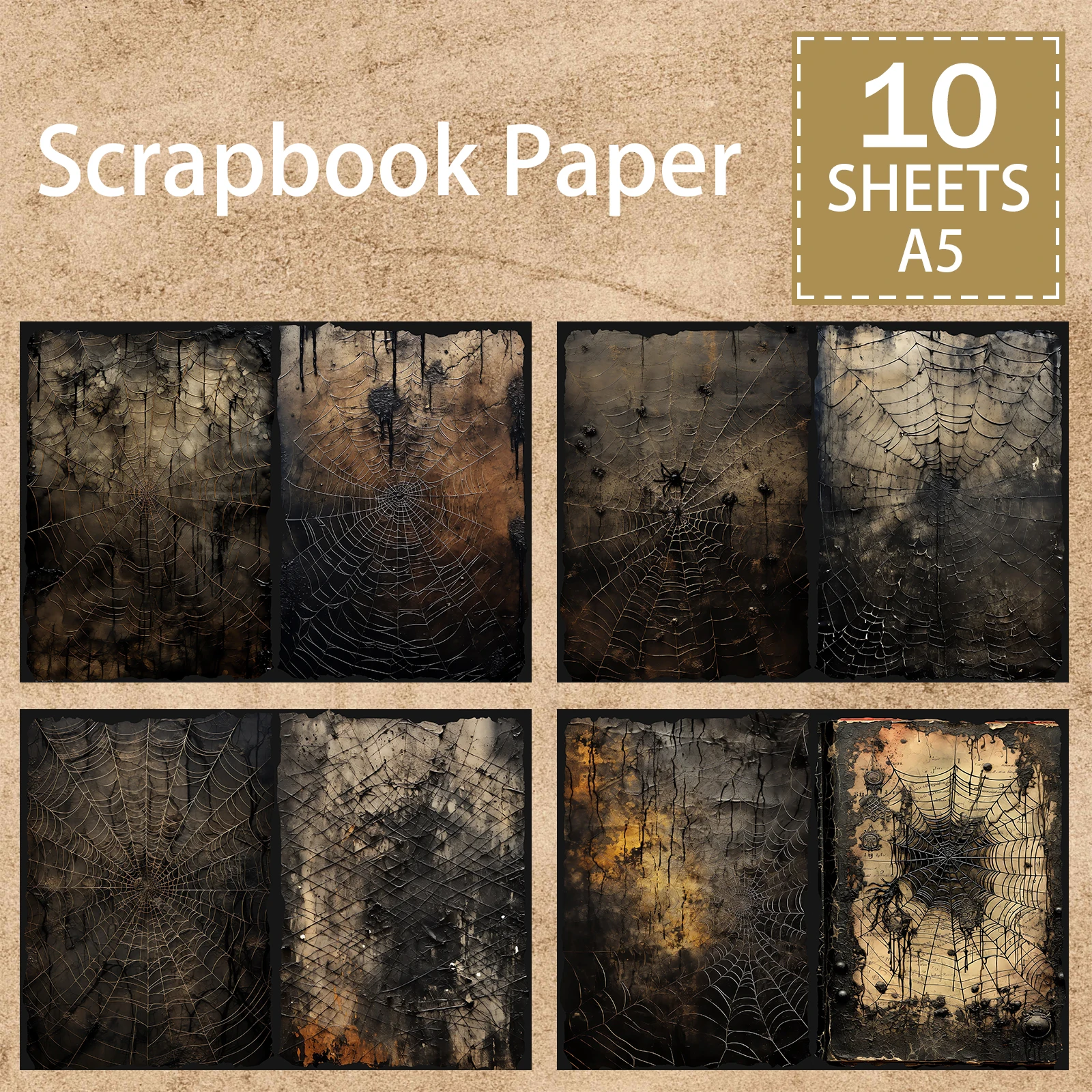 10 листов формата А5 ретро готика темная паутина трещина фон винтажный