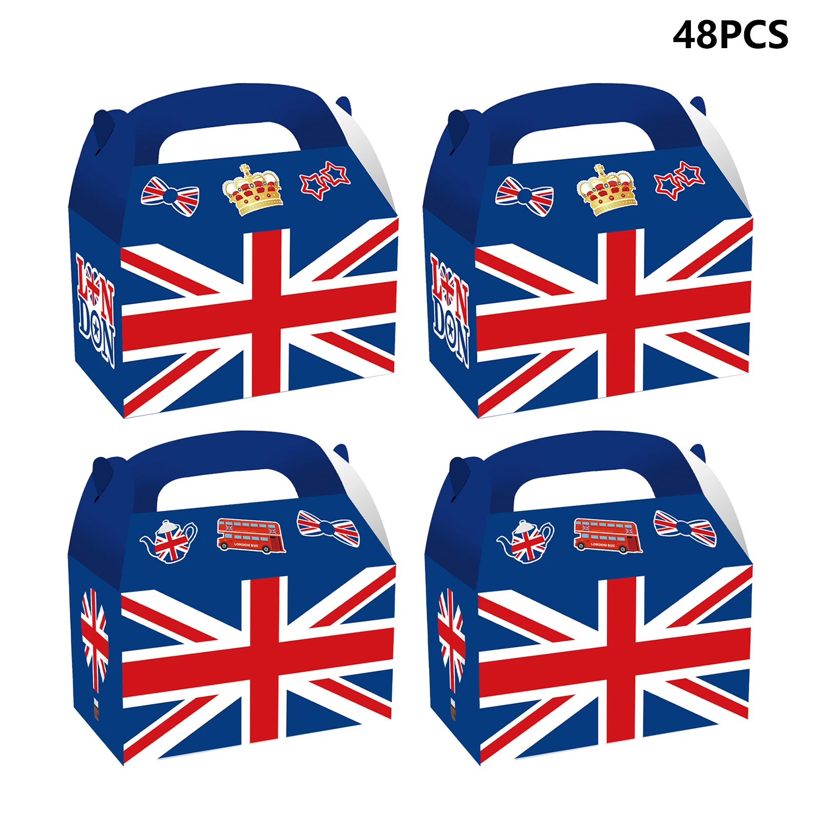 

48pcs Union Jack Medium Cardboard Treat Boxes Both Side Print Royal Celebrations UK Sport VE Day Chocolate Lunch Gifts Party