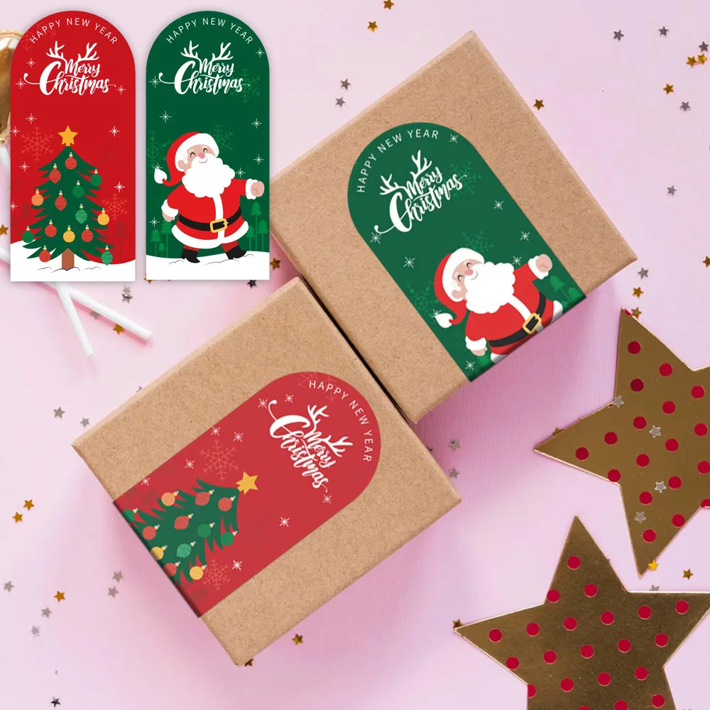

50pcs/pack Red Green Merry Christmas Stickers Rectangle Decorative Seal Labels for Business Box Package Envelope Party Gift Wrap