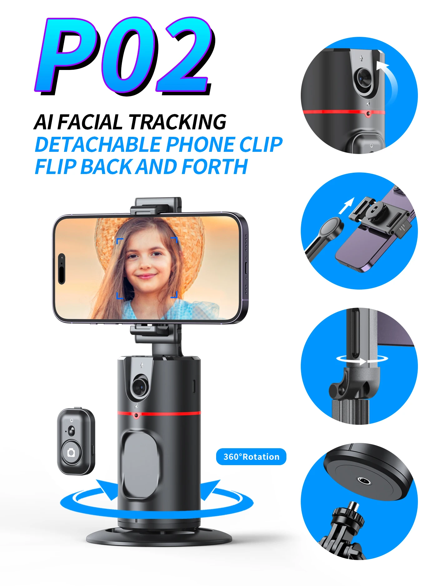 

Portable AI Smart Yuntai Stabilizer Selfie Stick 360 Face Tracking Recognition Vlog Live Video Recorder Cell Phone Holder