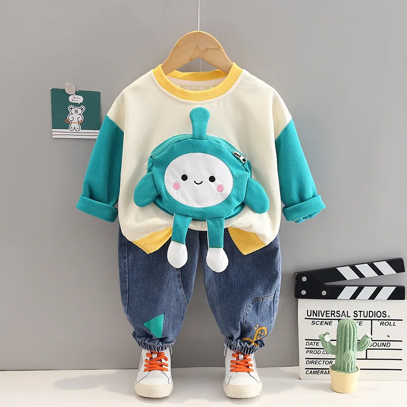 

Kids Outfit Spring Autumn Baby Boy Clothes 12 to 18 Months Casual Cartoon O-neck Pullover Long Sleeve T-shirts Jeans Toddler Set
