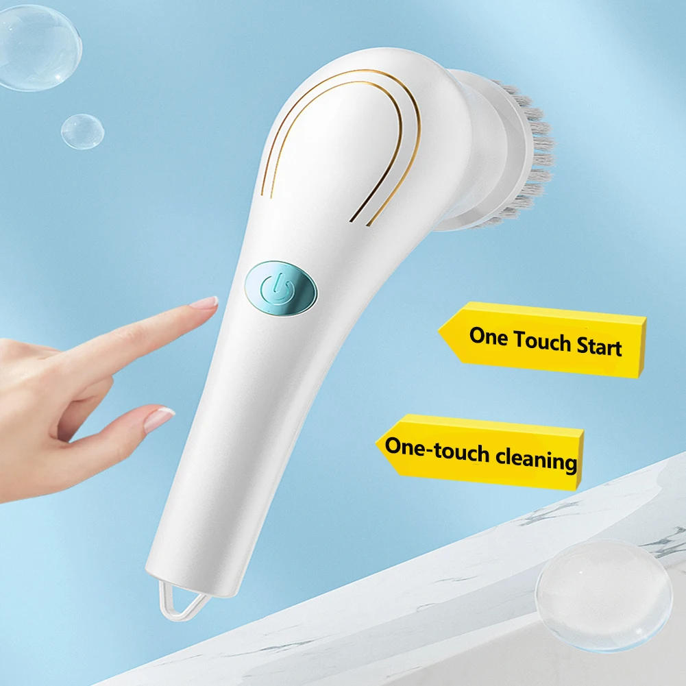 

Electric Rotary Scrubber Brush. With 5 Brush Heads Household Cleaning Tools, For Dishwashing, Tub, Toilet, Window, Kitchen, Sink