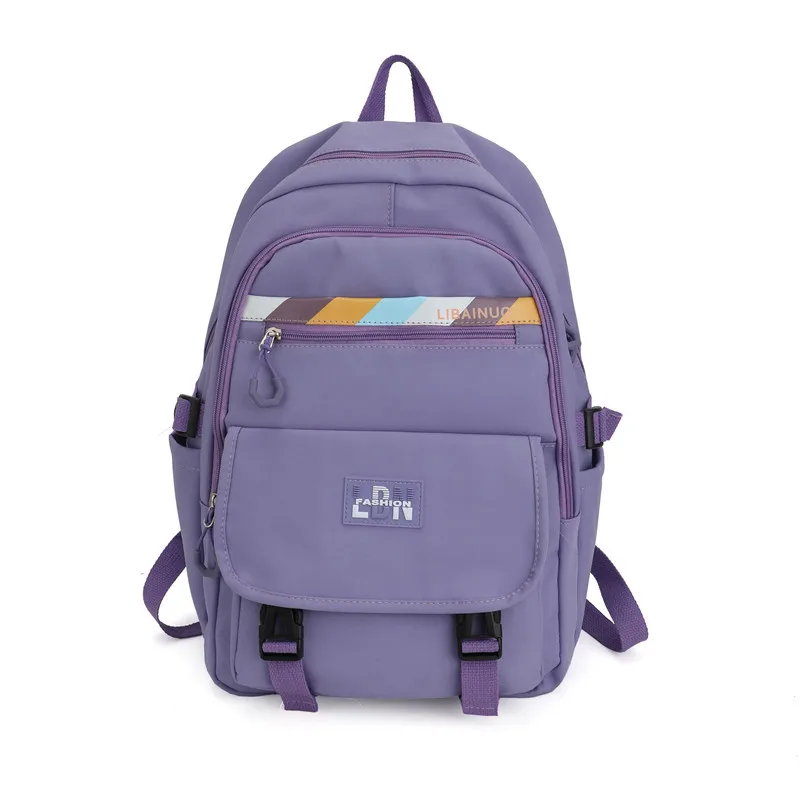 

Middle School Backpack for Teen Girls Purple Nylon High School Bag Women Simple Bookbag Casual College Style Large Capacity 2022