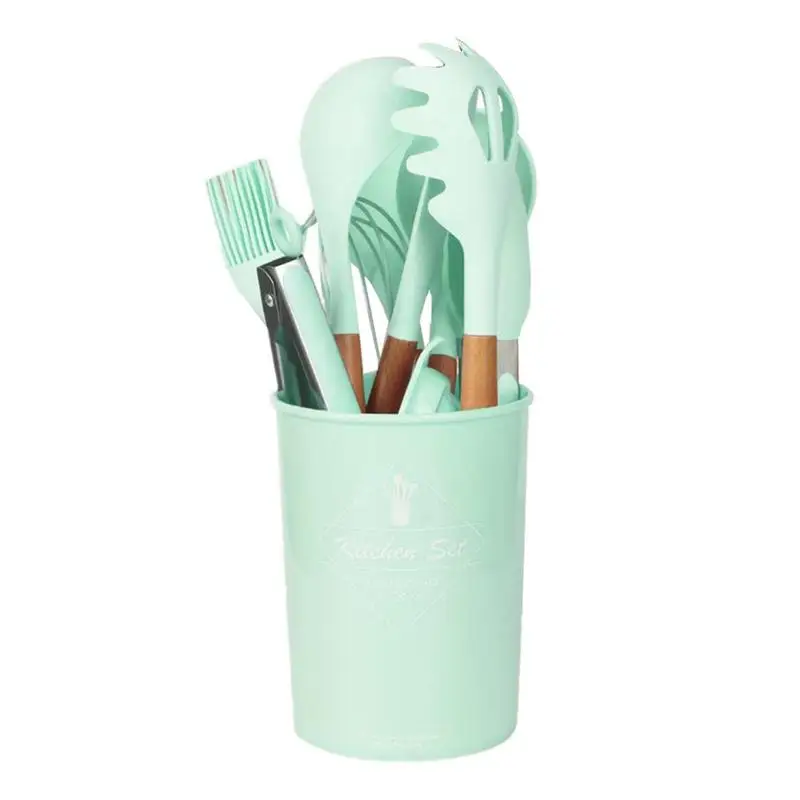 

12 шт./набор, антипригарные силиконовые кухонные принадлежности с деревянной ручкой