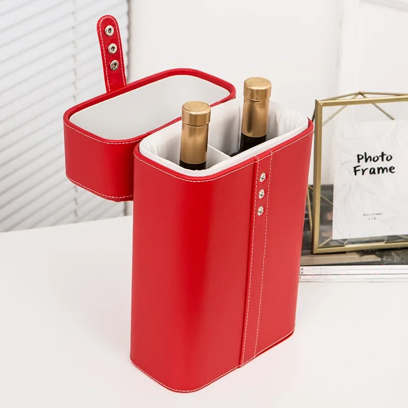 Винтажная коробка для винных бутылок из искусственной кожи с держателем