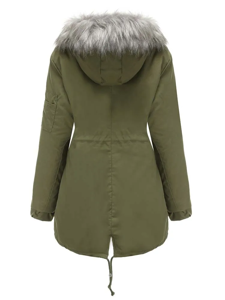 European Style Women Parkas Coat 2022 New Hooded Cotton Padded Long Winter Jackets Warm Fleece Female Outerwear Abrigo Mujer
