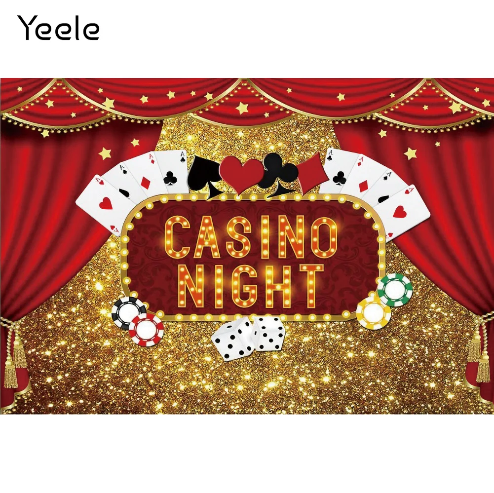 

Yeele Casino Night Theme Party Background Red Curtain Playing Cards Golden Glitters Baby Birthday Portrait Photography Backdrop