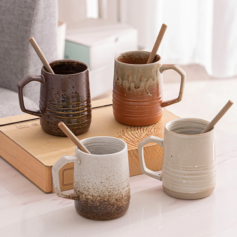 

200-300Ml Coffee Cups Creativity Tea Mug Handmade Cup Retro High Value Vintage Style Ceramic Mug Coffeeware with Spoon