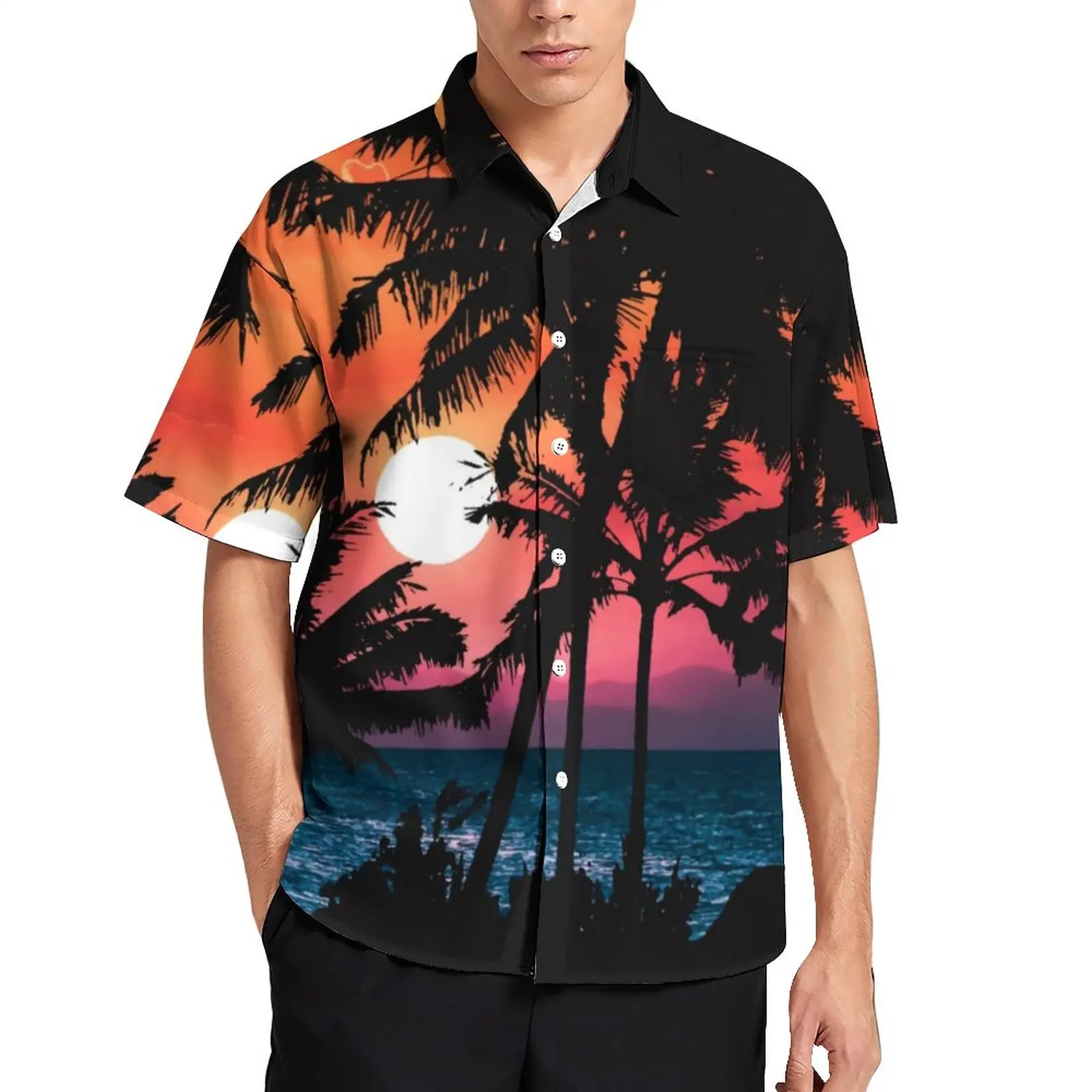 

Summer Sunset Beach Shirt Tropical Palm Trees Summer Casual Shirts Male Trending Blouses Short-Sleeve Pattern Clothing Big Size