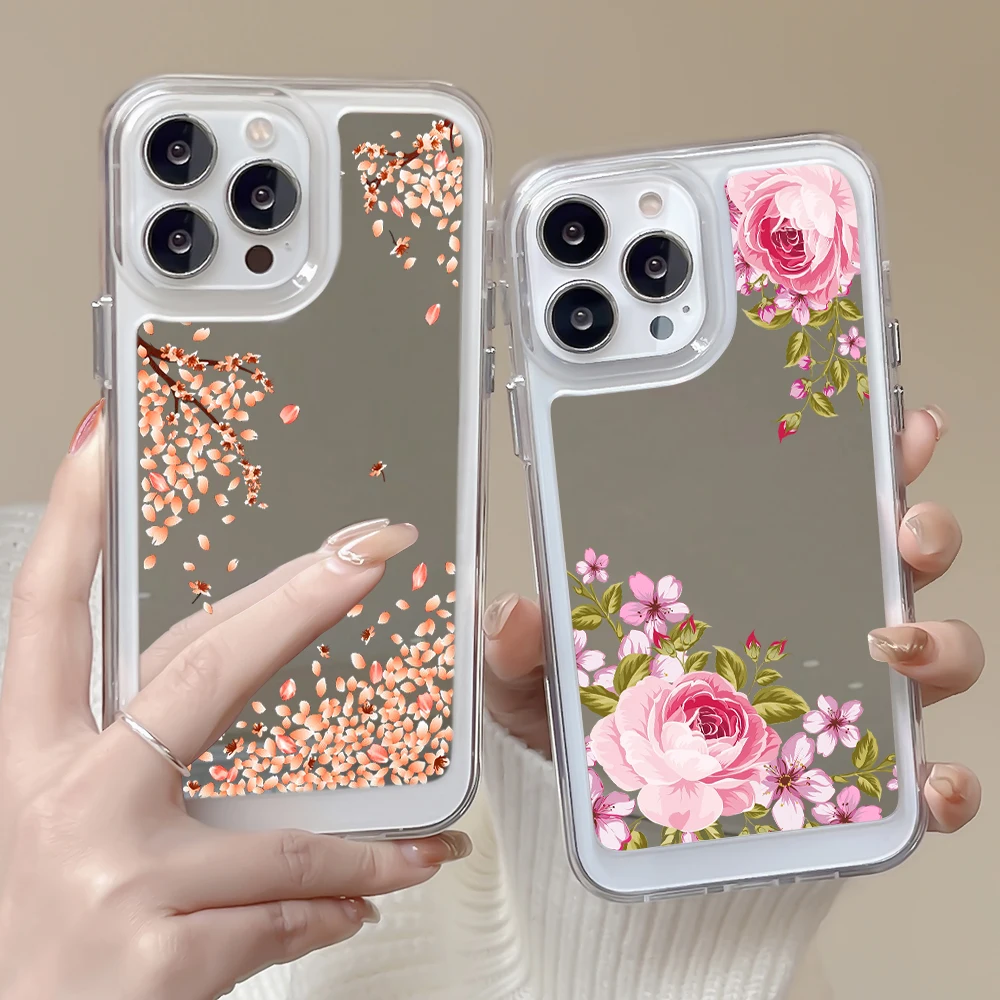 

Flowers and Plants Case for IPhone 13 14ProMax 14Plus 12 11 Pro Max Luxury Transparent Shockproof Soft Mirror Protection Cover