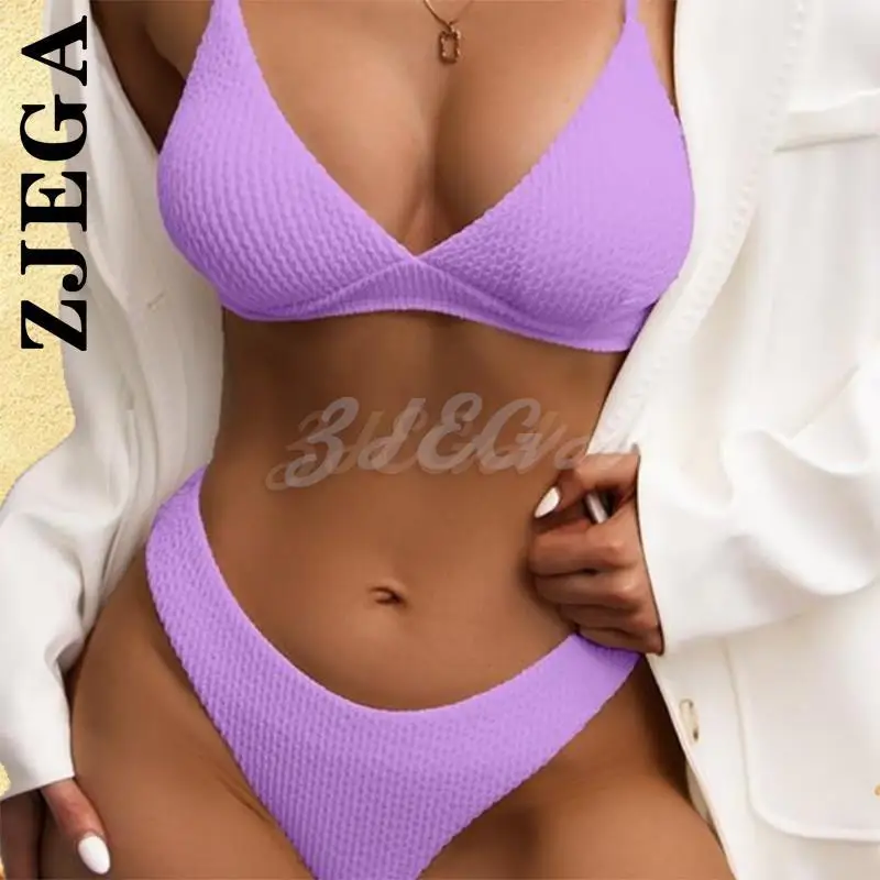 

Zjega Swimwear Women Swimsuit Sexy Rib Bikini Female Thong Bikinis Set 2 Piece Bathing Suit Woman for maillot de bain femme